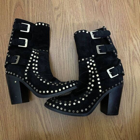 Laurence Dacade Paris black leather suede studded buckle boots size 37 - Picture 11 of 14